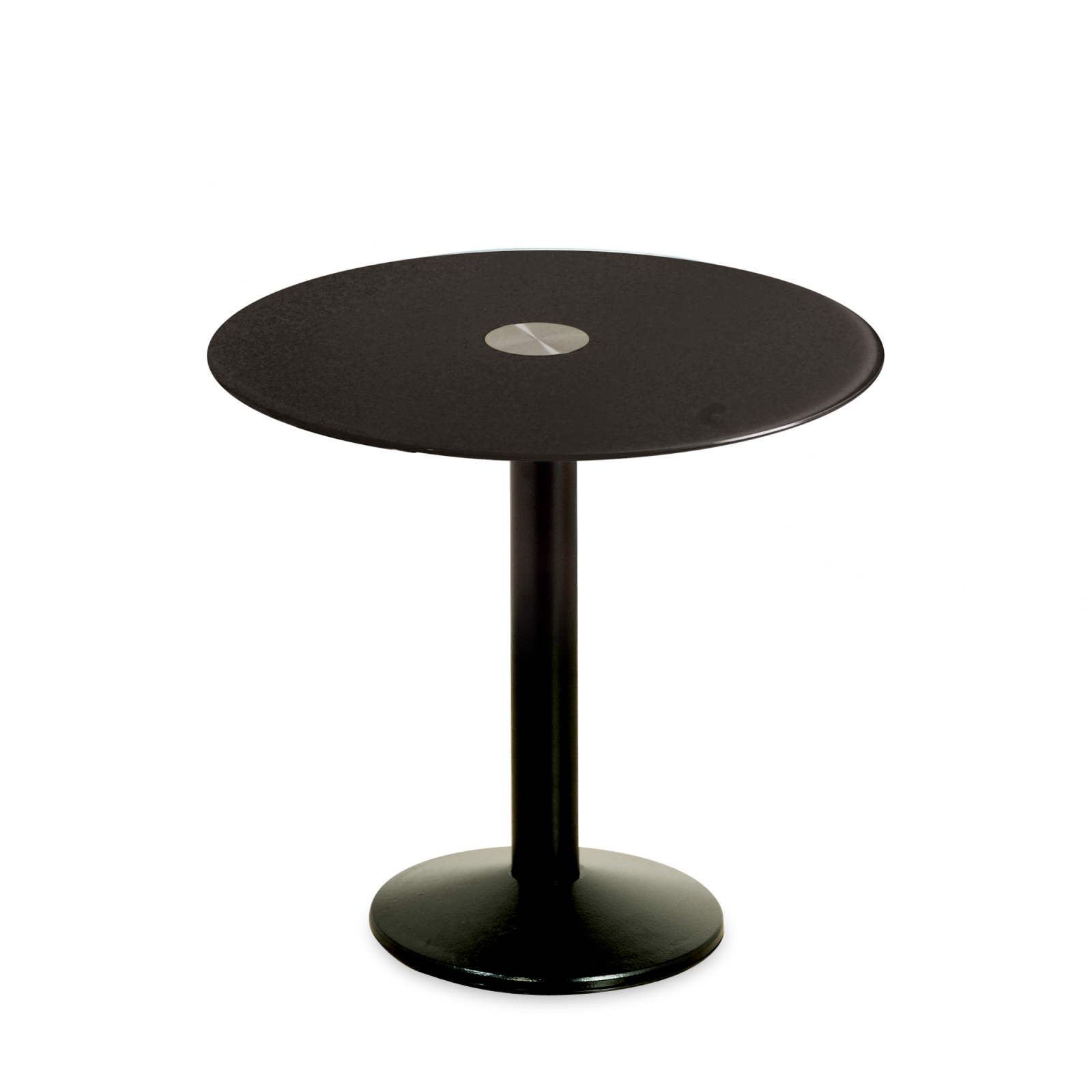 Milan Black Base Bistro Table Glass Top Hire for Events